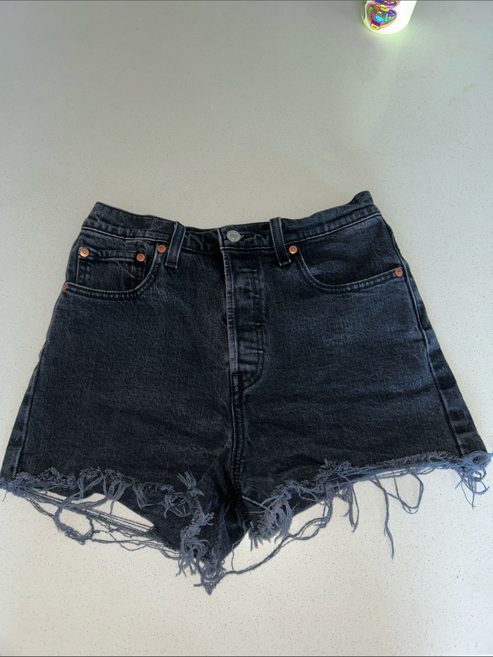 Levi’s Ribcage Black Denim Frayed Hem Women’s Shorts